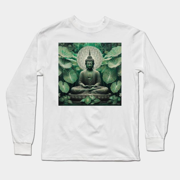 Houseplants Tropical Leaves Peaceful Buddha Meditation Yoga Zen Long Sleeve T-Shirt by seruniartworks